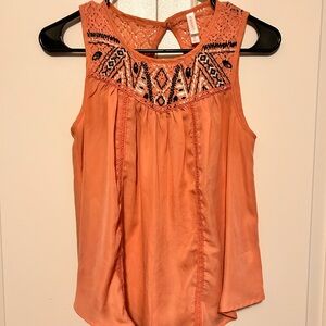 Embroidered Sleeveless Top - Coral